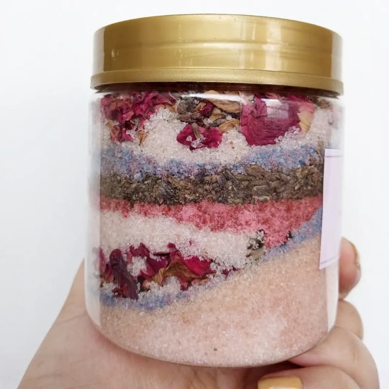 Laven-Rose Jumbo Bath Salt Jar - includes real dried flowers