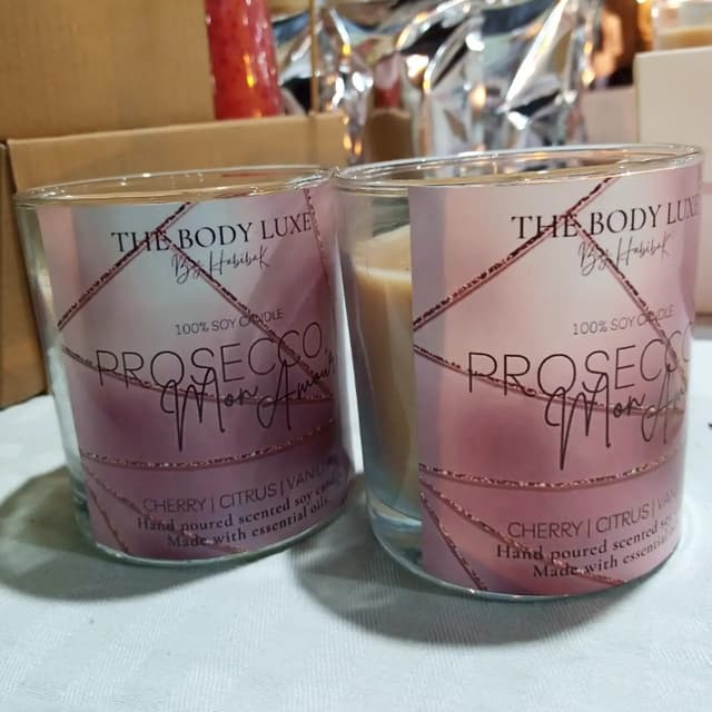 Prosecco, Mon Amour - Scented Metallic Soy Candle jar with crystals on top