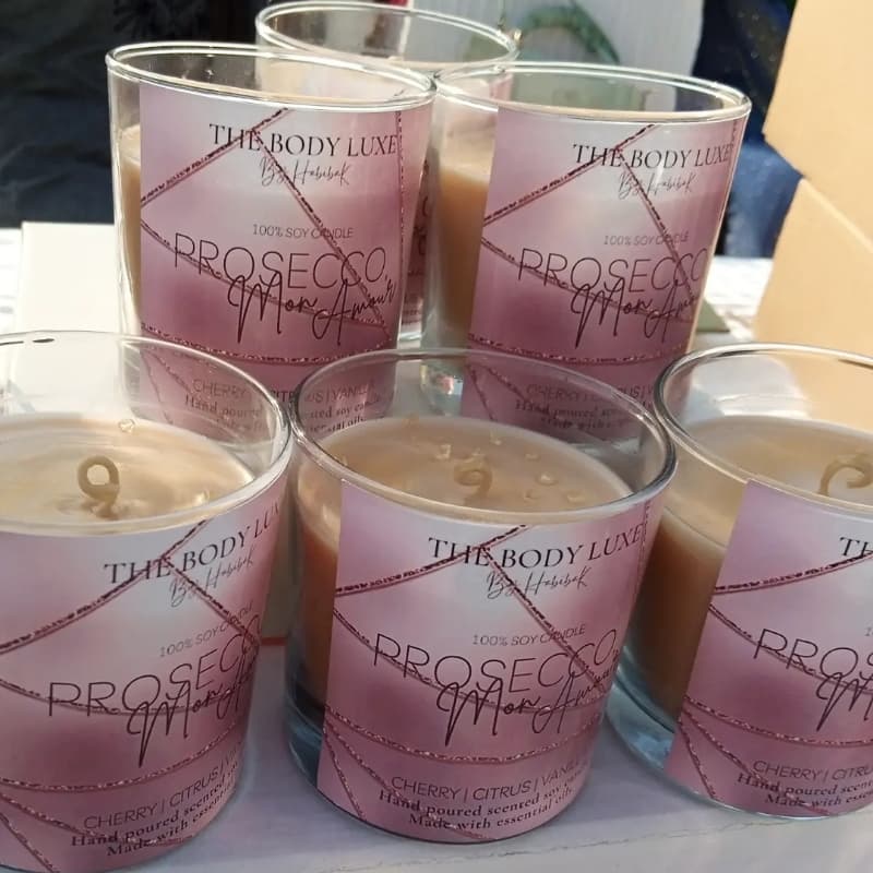 Prosecco, Mon Amour - Scented Metallic Soy Candle jar with crystals on top
