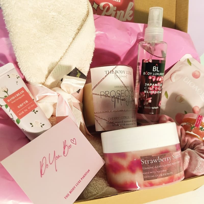 Galentine's day special bath & body care pink gift box for friends.