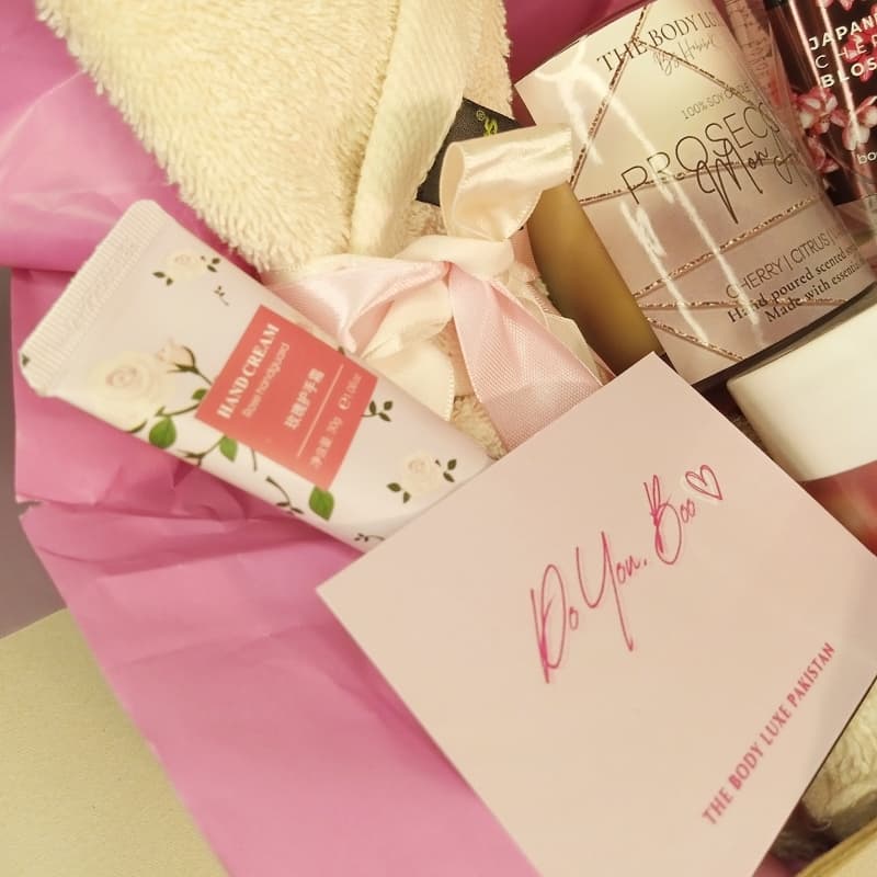 Galentine's day special bath & body care pink gift box for friends.